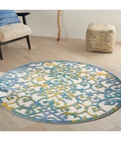 Nourison Home Aloha ALH21 Ivory Blue 5 ft. 3 in. Round Area Rug