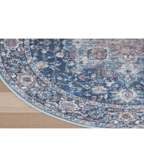 Nicole Curtis Machine Washable Series 1 Ivory Navy SR101 5 ft. 3 in. Round Rug