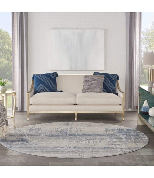 Rustic Textures Area Rug Nourison Rustic Textures Area Rug RUS10 Ivory Blue 7'10" Round