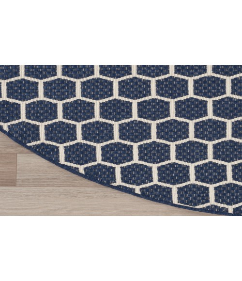 Nourison Reversible Indoor Outdoor Navy RVB01 8 ft. Round Rug