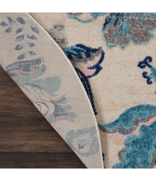 Nourison Tranquil Round Area Rug TRA02-Ivory/Light Blue
