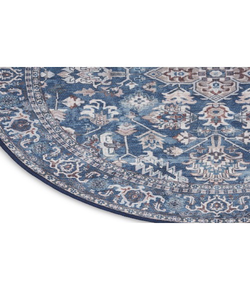 Nicole Curtis Machine Washable Series 1 Navy Ivory SR104 4 ft. Round Rug