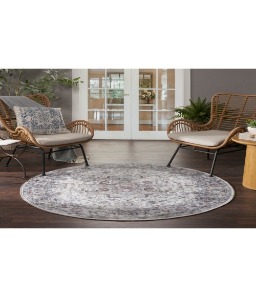 Nicole Curtis Machine Washable Series 1 Ivory Beige SR101 5 ft. 3 in. Round Rug