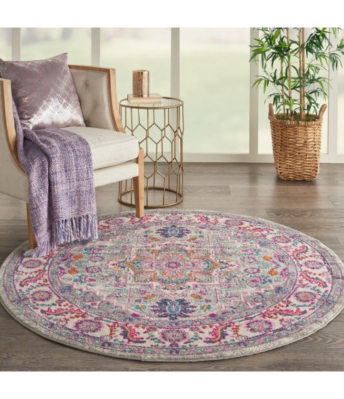 Nourison Passion Area Rug PSN20 Light Grey/Pink 5'3" x ROUND