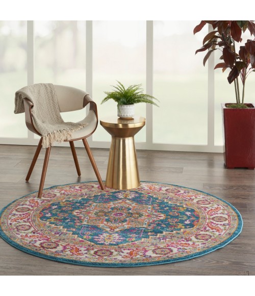 Nourison Passion Area Rug PSN20 Teal Multicolor 4' x ROUND