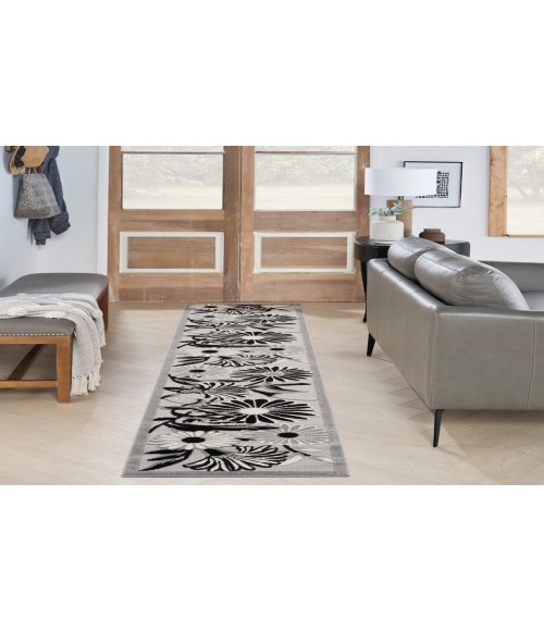 Nourison Aloha Black White ALH33 2 ft. 3 in. X 12 ft. Rectangle Rug