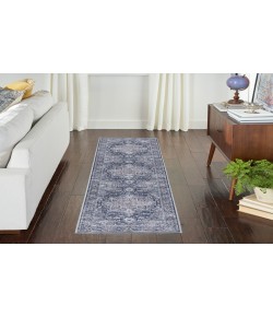 Nicole Curtis Machine Washable Series 1 Ivory Navy SR101 2 ft. 2 in. X 8 ft. Rectangle Rug