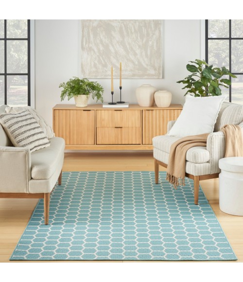 Nourison Reversible Indoor Outdoor Aqua RVB01 5 ft. X 7 ft. Rect. Rug