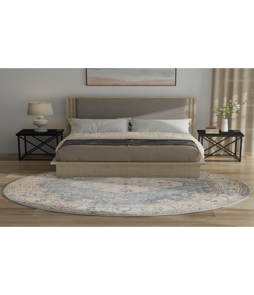 Nourison Astra Machine Washable Silver Blue ASW11 7 ft. 10 in. Round Rug