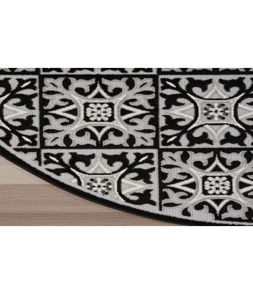 Nourison Aloha Black White ALH34 7’10” Round Rug