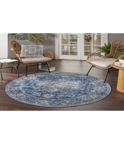 Nicole Curtis Machine Washable Series 1 Ivory Navy SR101 5 ft. 3 in. Round Rug
