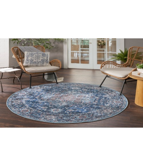 Nicole Curtis Machine Washable Series 1 Ivory Navy SR101 5 ft. 3 in. Round Rug