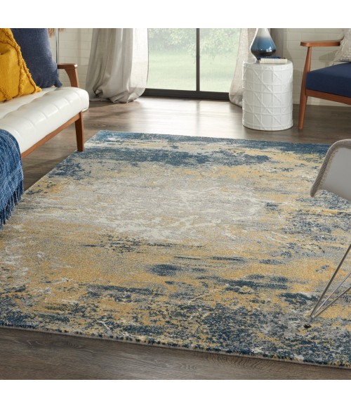 Nourison Twilight Area Rug TWI22 Navy Gold 5'6" x 8'