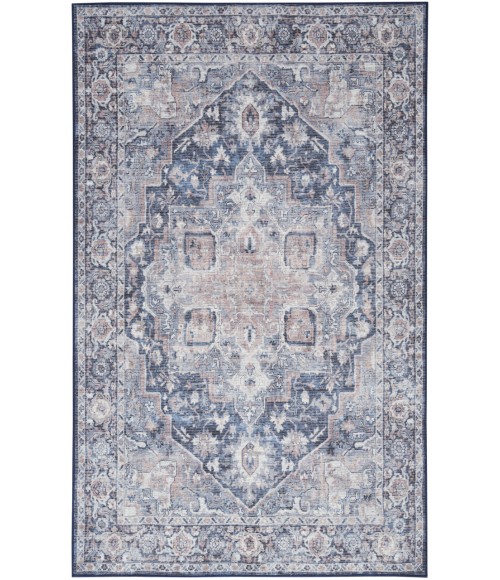 Nicole Curtis Machine Washable Series 1 Ivory Navy SR101 4 ft. X 6 ft. Rectangle Rug