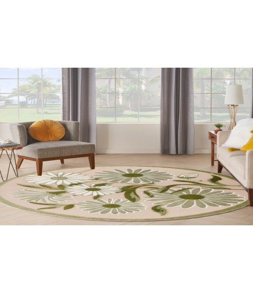 Nourison Aloha Ivory Green ALH33 5 ft. 3 in. Round Rug