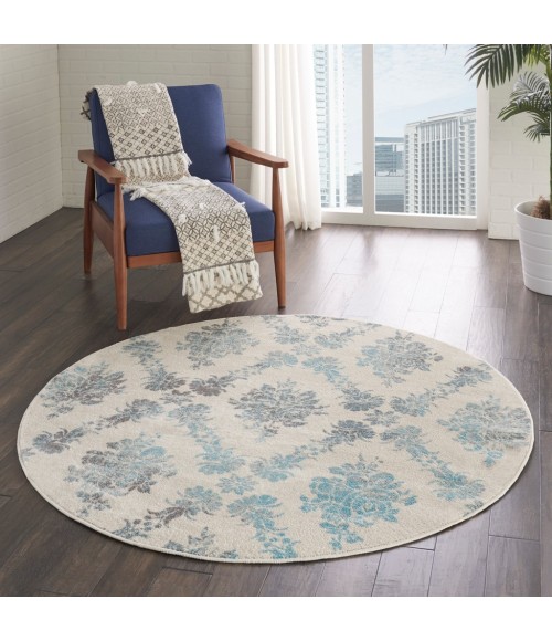 Nourison Tranquil Round Area Rug TRA09-Ivory/Turquoise