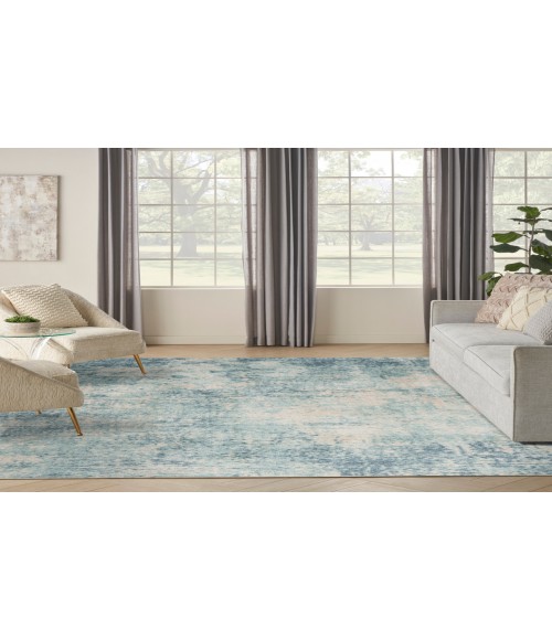 Nourison Astra Machine Washable Blue Ivory ASW07 6 ft. 7 in. X 9 ft. Rectangle Rug