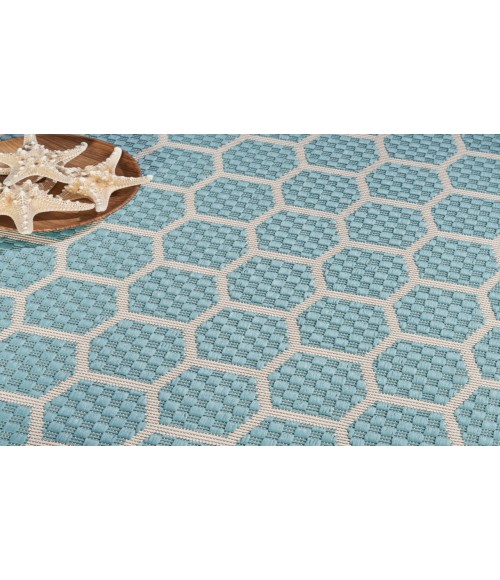 Nourison Reversible Indoor Outdoor Aqua RVB01 8 ft. Round Rug