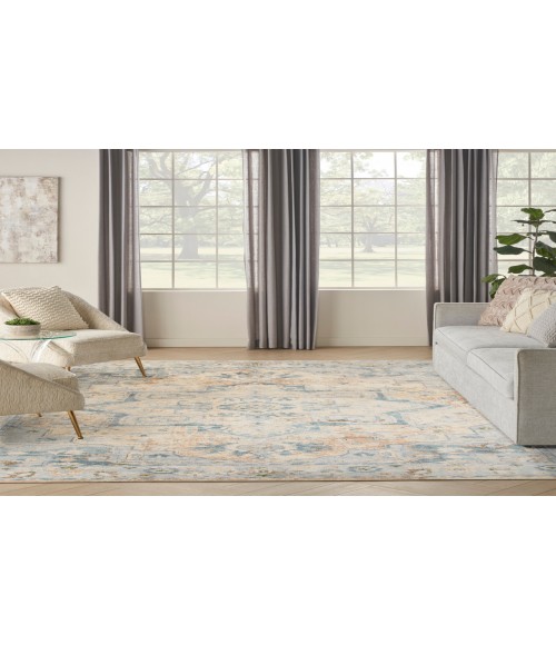 Nourison Astra Machine Washable Beige Blue ASW12 6 ft. 7 in. X 9 ft. Rectangle Rug