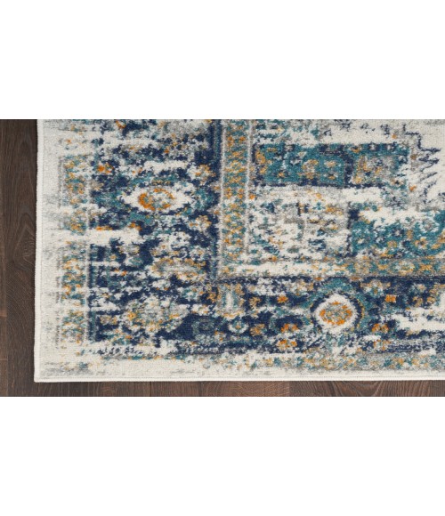 Nourison Passion Ivory/Grey/Blue PSN03 2 ft. 2 in. X 10 ft. Rectangle Rug
