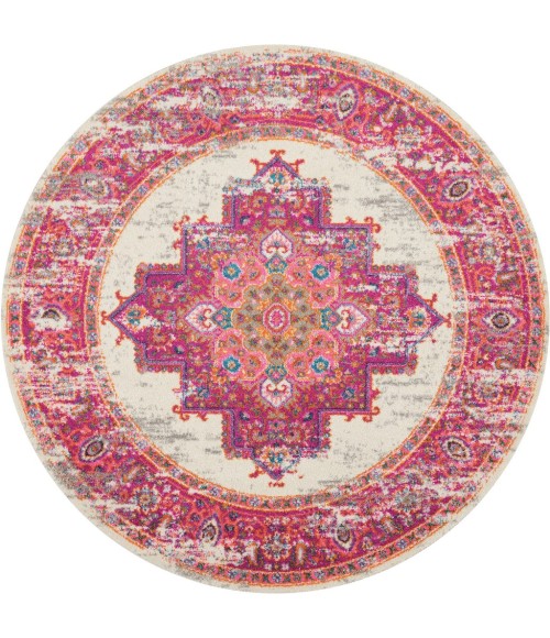 Nourison Passion Round Area Rug PSN03-Ivory/Fuchsia