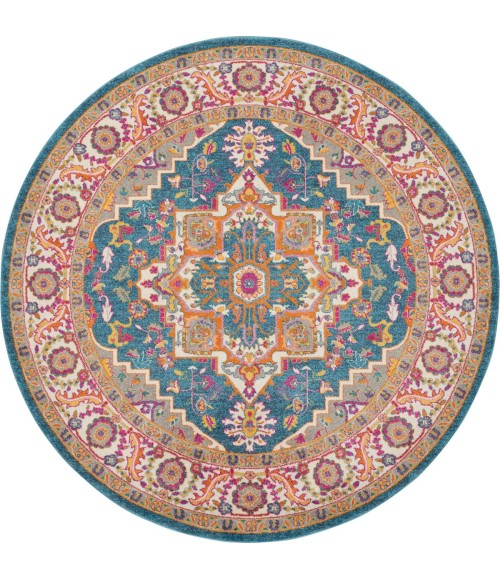 Nourison Passion Area Rug PSN20 Teal Multicolor 8' x ROUND