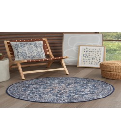 Nourison Home New Concept Washable Navy Ivory SR104 4 ft. Round Rug