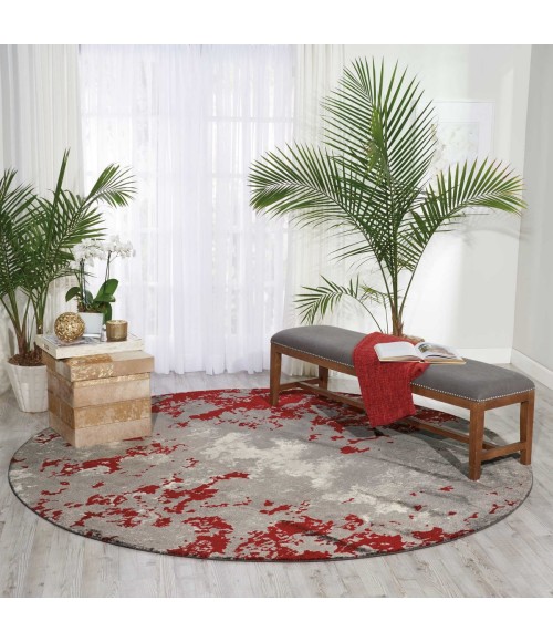 Twilight Area Rug Nourison Twilight Round Area Rug TWI21 Grey/Red 8' Round