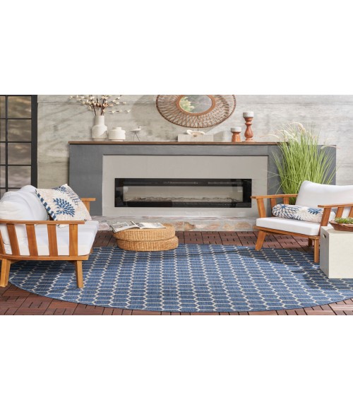 Nourison Reversible Indoor Outdoor Blue RVB01 8 ft. Round Rug