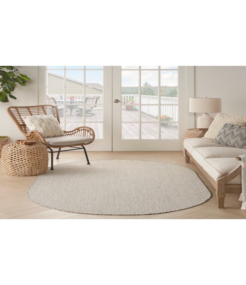 Nourison Courtyard Ivory/Silver COU01 5 ft. X 8 ft. Oval Rug