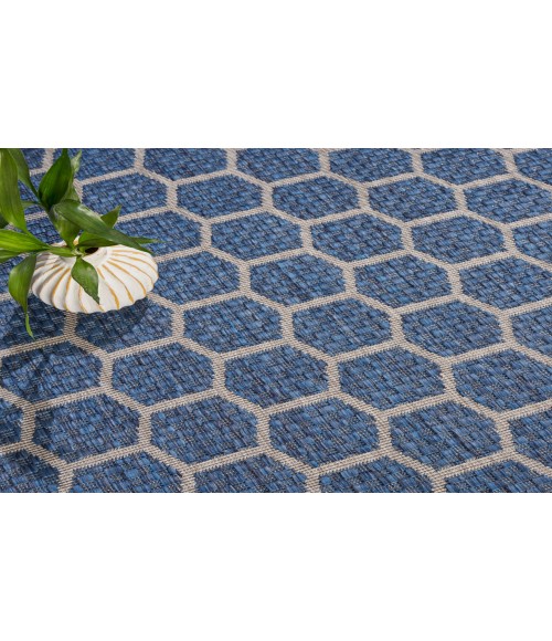 Nourison Reversible Indoor Outdoor Blue RVB01 8 ft. Round Rug