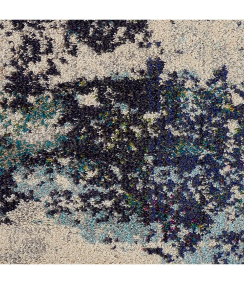 Nourison Celestial Round Area Rug CES02-Ivory/Teal Blue