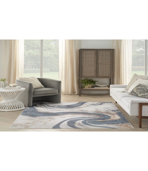 Nourison Astra Machine Washable Ivory Blue ASW15 4 ft. X 6 ft. Rectangle Rug