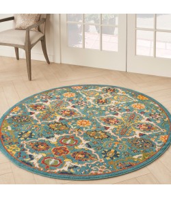 Nourison Allur - Alr03 Turquoise Ivory Area Rug 5 ft. 3 in. X Round
