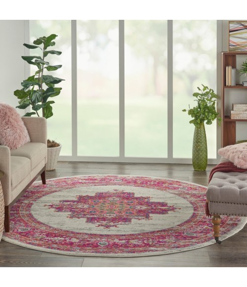 Nourison Passion Round Area Rug PSN03-Ivory/Fuchsia