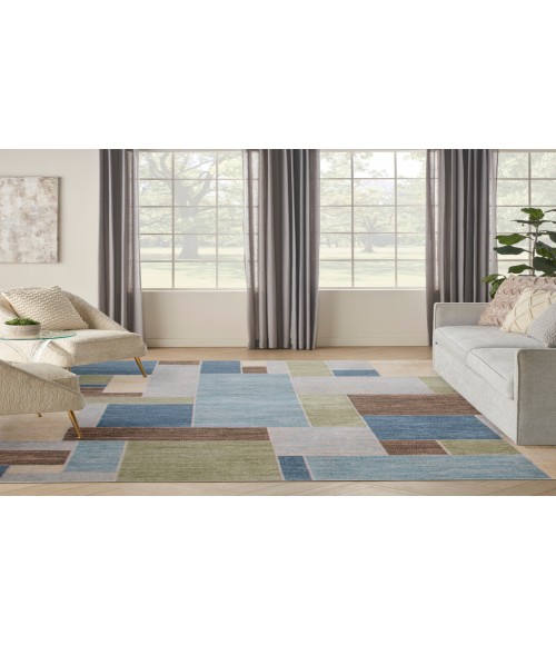 Nourison Astra Machine Washable Blue Green Multi ASW09 9 ft. X 12 ft. Rectangle Rug