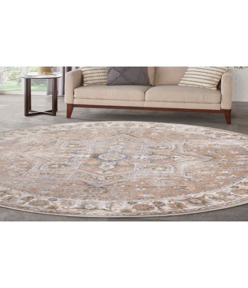 Nourison Astra Machine Washable Beige ASW12 5 ft. 3 in. Round Rug