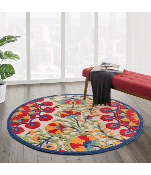 Nourison Aloha Round Area Rug ALH20-Red/Multicolor