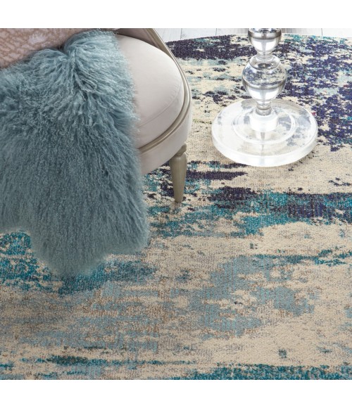Nourison Celestial Round Area Rug CES02-Ivory/Teal Blue