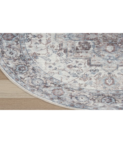 Nicole Curtis Machine Washable Series 1 Ivory Beige SR101 7 ft. 10 in. Round Rug