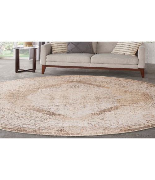 Nourison Astra Machine Washable Beige ASW13 5 ft. 3 in. Round Rug