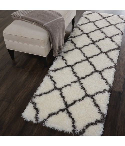 Nourison ULTRA PLUSH SHAG Area Rug Nourison Ultra Plush Shag Runner Area Rug ULP02-Ivory/Charcoal