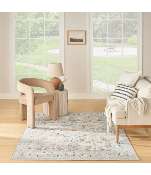 Nourison Home Washable Decor Taupe Blue WSD12 5 ft. 3 in. X 7 ft. Rectangle Rug
