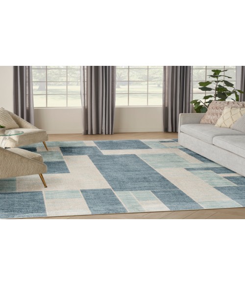 Nourison Astra Machine Washable Blue Ivory ASW09 7 ft. 10 in. X 10 ft. Rectangle Rug