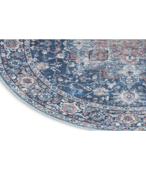 Nicole Curtis Machine Washable Series 1 Ivory Navy SR101 5 ft. 3 in. Round Rug