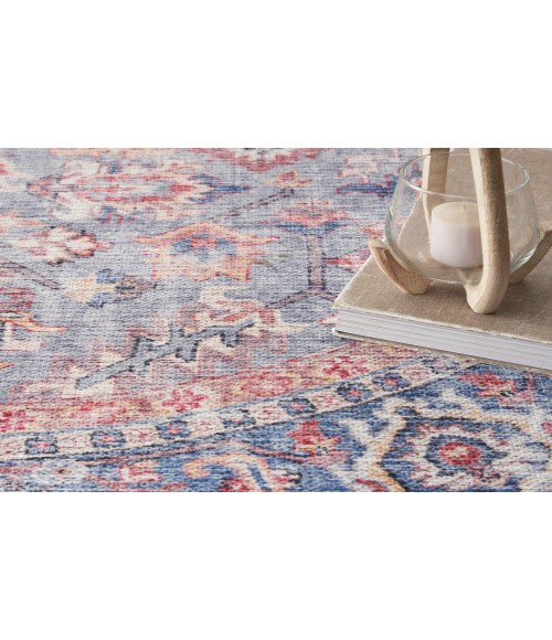 Nicole Curtis Machine Washable Series 1 Blue Multicolor SR104 5 ft. 3 in. Round Rug