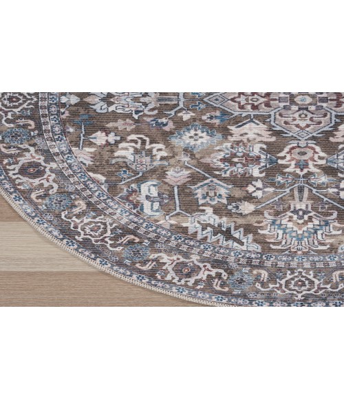 Nicole Curtis Machine Washable Series 1 Olive Ivory SR104 5 ft. 3 in. Round Rug
