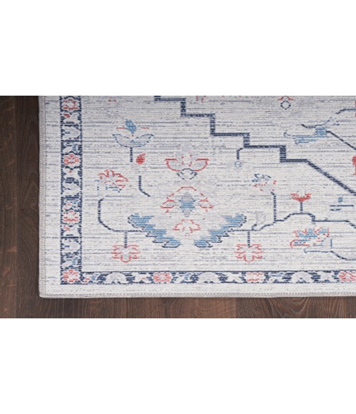 Nicole Curtis Machine Washable Series 1 Ivory Blue SR110 2 ft. 2 in. X 10 ft. Rectangle Rug