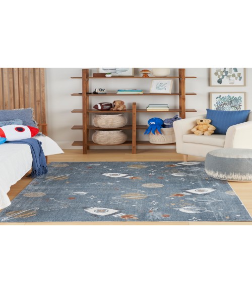 Nourison Astra Machine Washable Blue Multicolor ASW18 6 ft. 7 in. X 9 ft. Rectangle Rug