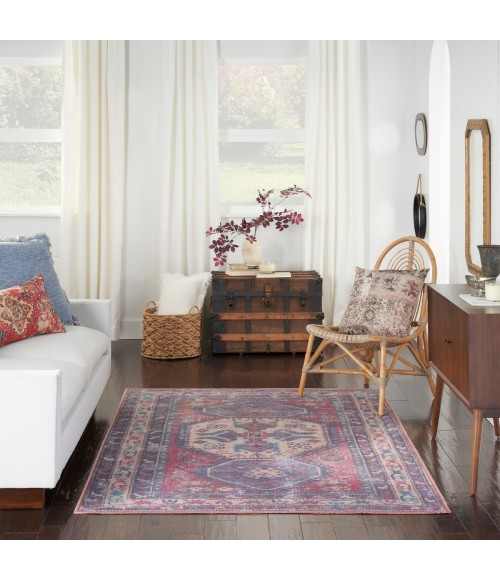 Nicole Curtis Machine Washable Series 1 Area Rug SR105 Red/Navy 5' x 7'